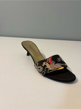 Dolce & Gabbana Black and Gold Embroidered Slide Mule with Red Accents